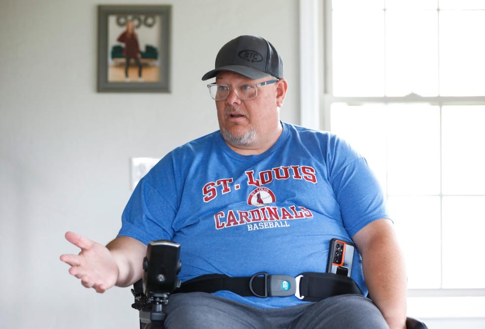 Jason Wendlandt, a travel nurse, talks about the car accident last fall that left him paralyzed from the waist down and his new lifestyle, at his home on Friday, April 28, 2023.