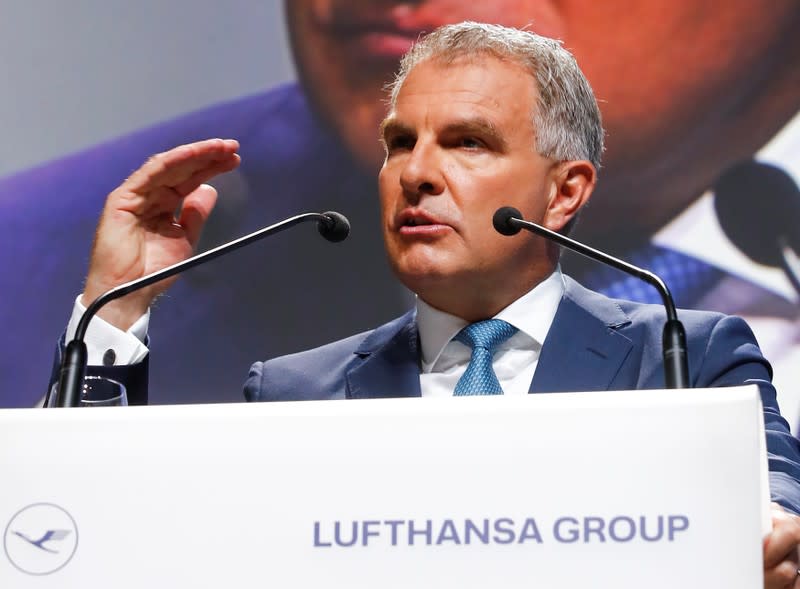 Carsten Spohr, CEO of German airline Lufthansa AG speaks at the company's annual shareholder meeting in Bonn