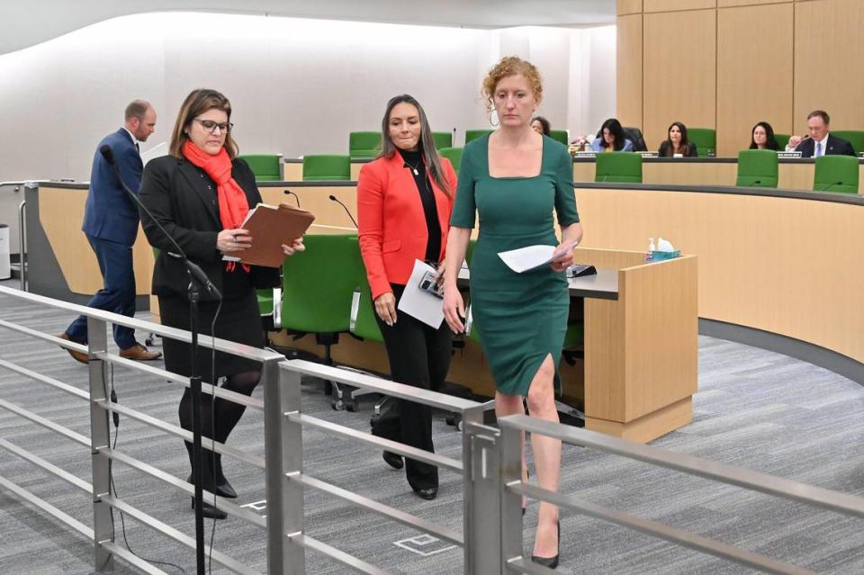 Lenore Anderson, right, president of criminal justice reform group Californians for Safety and Justice, finishes testifying on Tuesday at the first meeting of the Assembly Select Committee on Retail Theft.