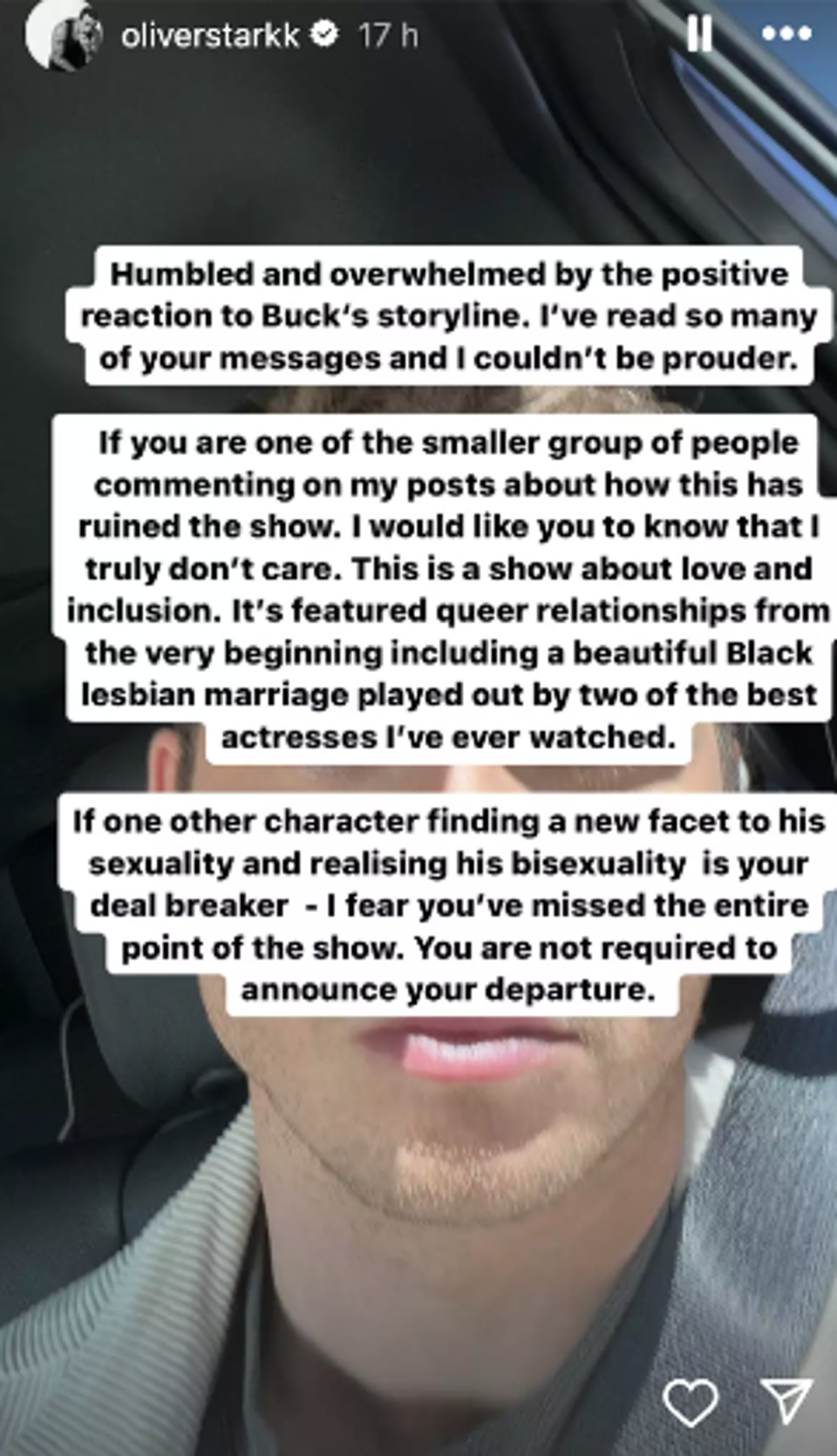 Oliver Stark’s comment on the response to his character’s bisexuality on ‘9-1-1’ (Instagram / oliverstarkk)