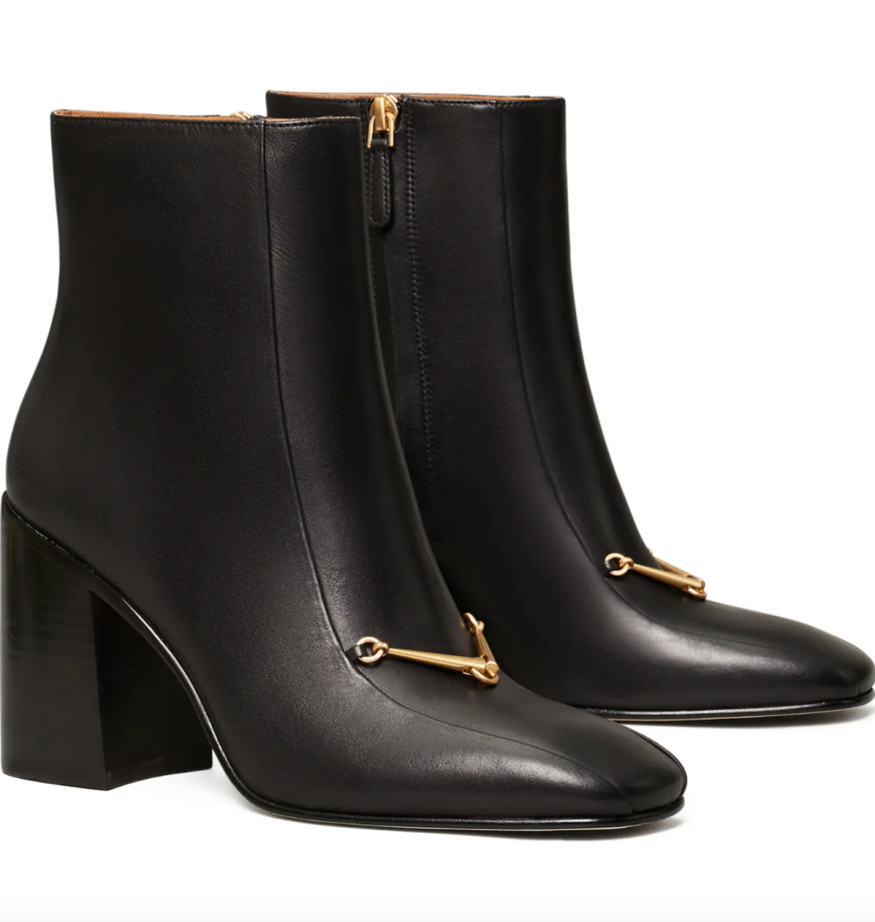 Tory Burch Equestrian Link Ankle Boot in black leather (Photo via Nordstrom)