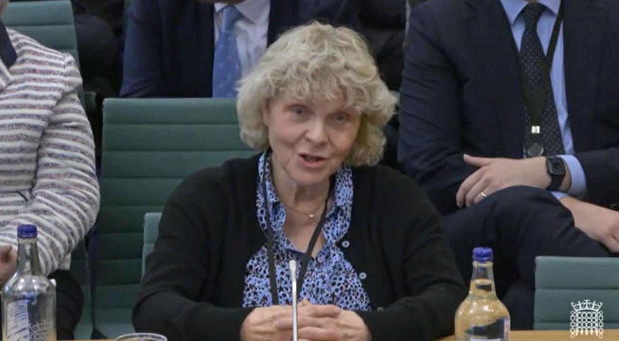 Jo Hamilton, former sub-postmistress, giving evidence to the Business and Trade Committee at the Houses of Parliament, London, on what more can be done to deliver compensation for victims of what has been labelled one of the worst miscarriages of justice in British history. Picture date: Tuesday January 16, 2024.