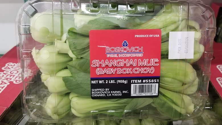 Clamshell container of bok choy