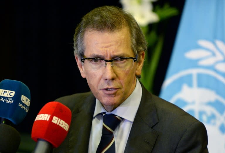 UN special envoy for Libya, Bernardino Leon, speaks at a press conference on September 12, 2015 in the Moroccan city of Skhirat