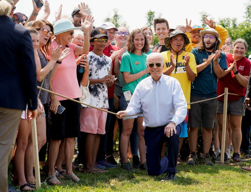U.S. President Biden tours King Orchards farm in Central Lake, Michigan