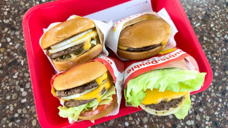 In-N-Out burgers on a tray