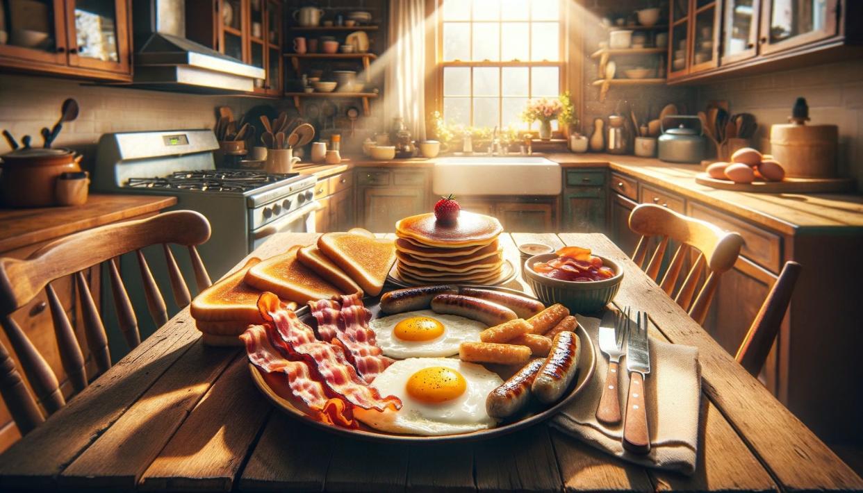 AI-generated of Denny's grand slam breakfast platter