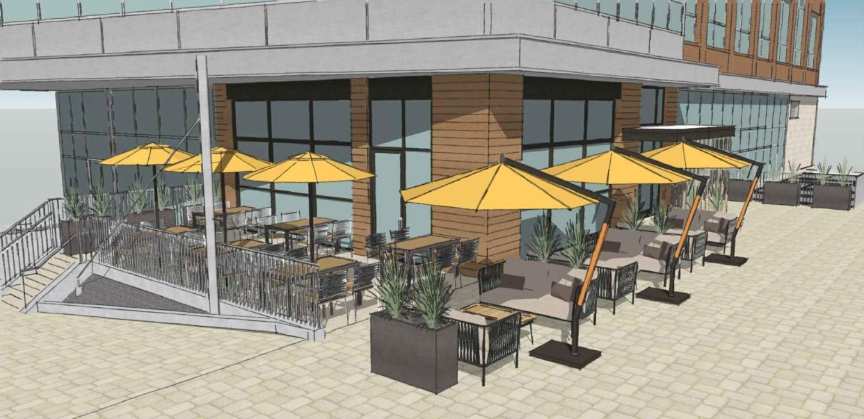 A rendering shows design plans for the exterior of the Larkin's Restaurants group's space at Camperdown.
