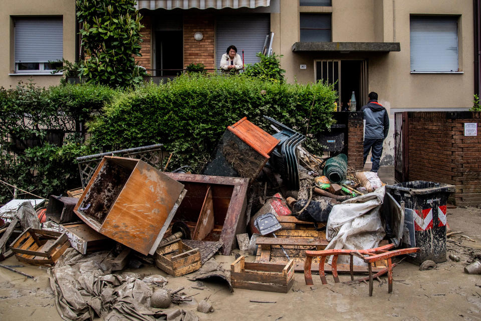 Damaged furniture from flooding sits outside of a home in Cesena on May 17.<span class="copyright">Alessandro Serrano—AGF/Shutterstock</span>