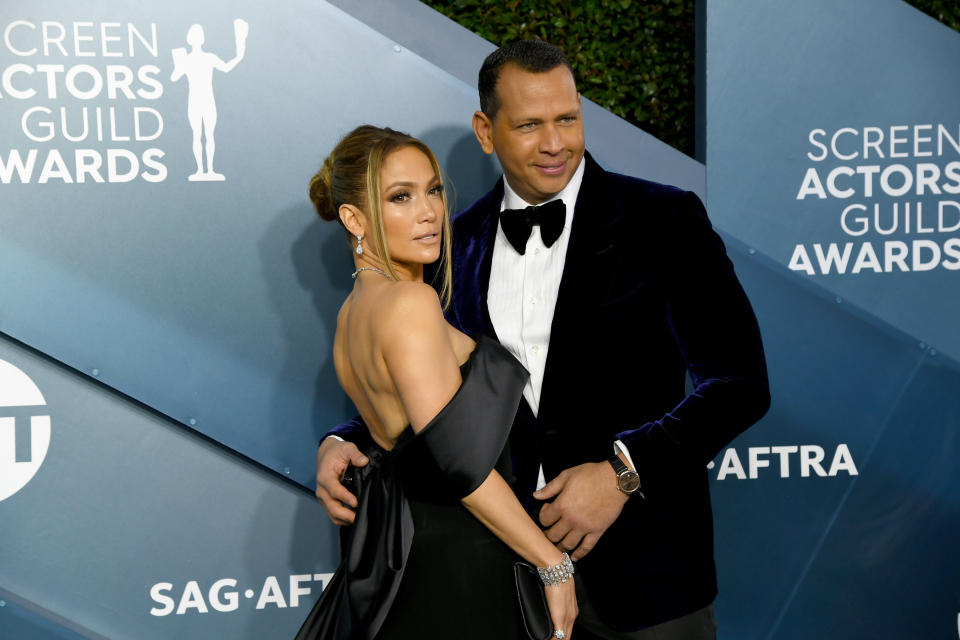 LOS ANGELES, CALIFORNIA - JANUARY 19:  (L-R) Jennifer Lopez and Alex Rodriguez attends the 26th Annual Screen Actors Guild Awards at The Shrine Auditorium on January 19, 2020 in Los Angeles, California. (Photo by Jeff Kravitz/FilmMagic)