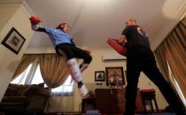 Egyptian Taekwondo practitioner and 2016 Rio Olympics bronze medallist Wahba works out at her home amidst the spread of the coronavirus disease (COVID-19) in Cairo