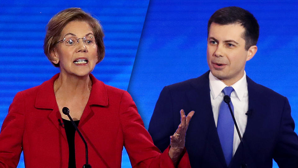 Sen. Elizabeth Warren and Mayor Pete Buttigieg. (Joe Raedle/Getty Images (2))