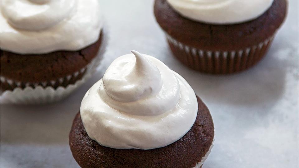 Hot Cocoa Cupcakes with Marshmallow Frosting