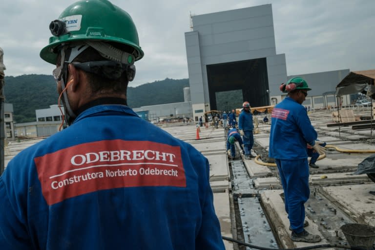 Workers for Brazilian construction company Odebrecht on the site of a new Brazilian naval submarine base in Itaguai, some 70 km south from Rio de Janeiro, Brazil, on April 7, 2017