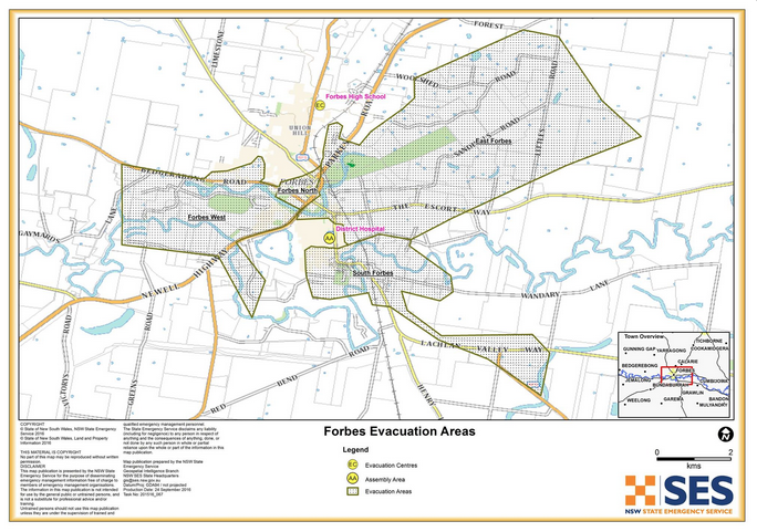 Overnight the SES released a map of the evacuation order. Photo: SES