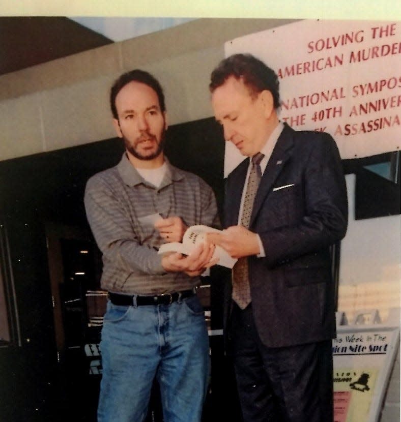 Andrew Kiel, left, is shown with Arlen Specter, the Warren, Commission attorney who promoted single bullet theory in regard to the assassination of President John F. Kennedy.