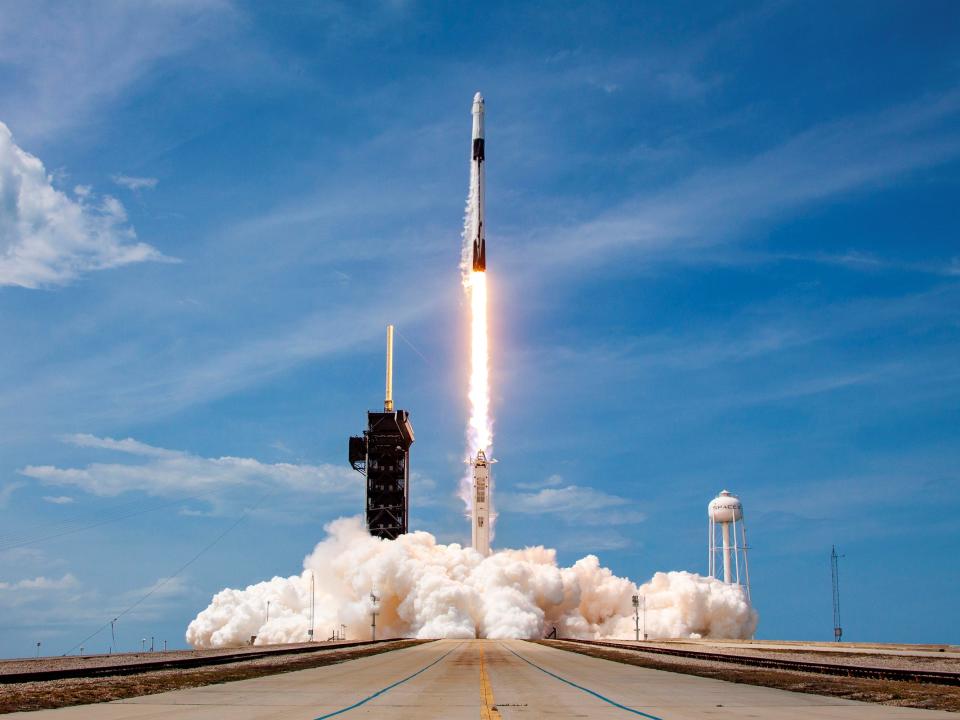 A SpaceX Falcon 9 rocket carrying the Crew Dragon spacecraft launches from Cape Canaveral, Florida on 30 May, 2020 (Getty Images)