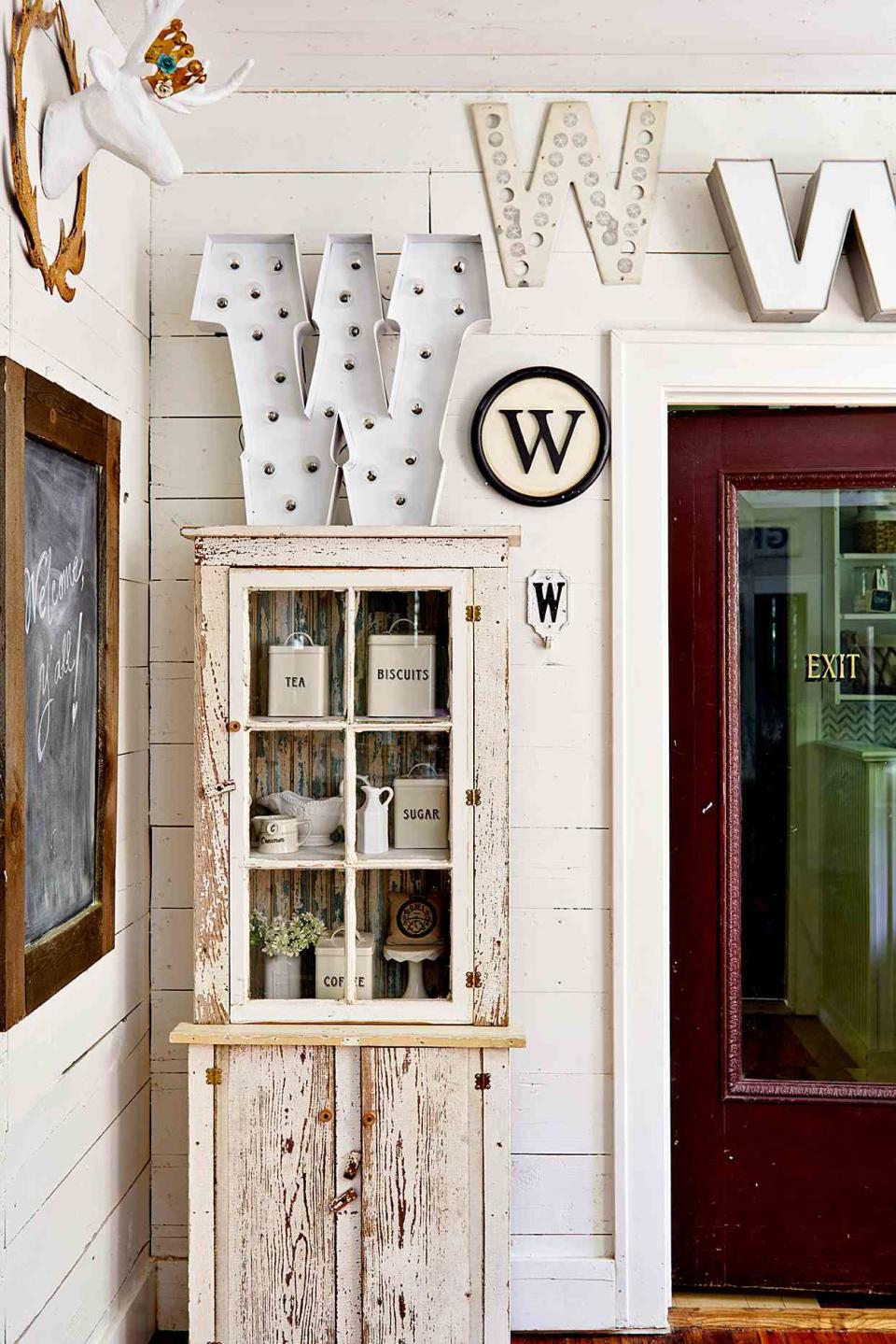 Rustic wood white cabinet Ws on wall