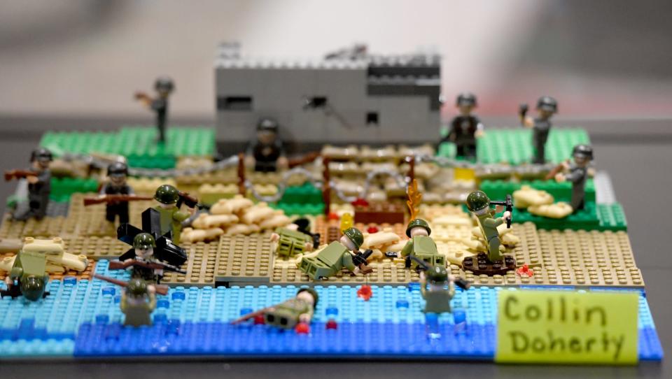 A new Lego exhibit at the McKinley Presidential Library & Museum features seven Stark County students who were winners in a contest. This model depicts the D-Day Normandy landings of World War II.