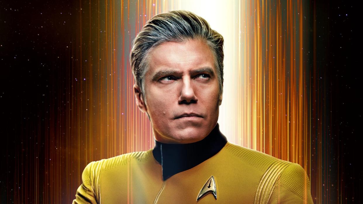  Captain Christopher Pike (actor Anson Mount) looks boldly into space ahead of the launch of Star Trek Strange New Worlds season 2 on Paramount Plus 