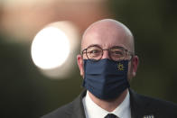 European Council President Charles Michel arrives for an informal dinner event during an EU summit at the Crystal Palace in Porto, Portugal, Friday, May 7, 2021. European Union leaders are met for a summit in Portugal on Friday, sending a signal they see the threat from COVID-19 on their continent as waning amid a quickening vaccine rollout. Their talks hope to repair some of the damage the coronavirus has caused in the bloc, in such areas as welfare and employment. (AP Photo/Luis Vieira, Pool)