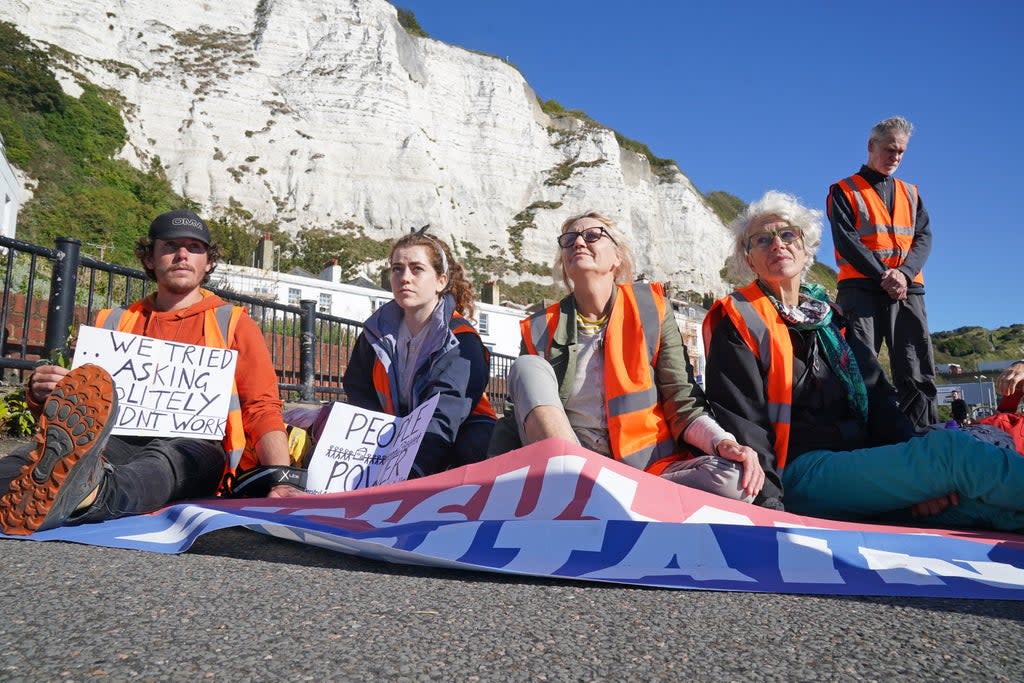 Protesters from Insulate Britain block the A20 in Kent, which provides access to the Port of Dover (Gareth Fuller/PA) (PA Wire)