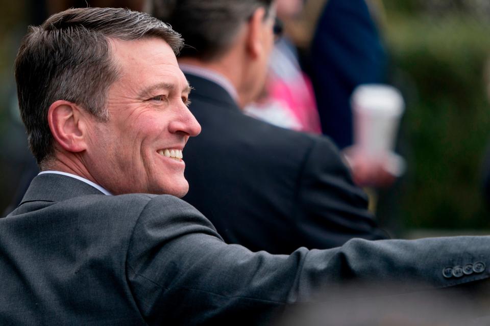 Former White House physician Dr. Ronny Jackson arrives at the annual White House Easter Egg Roll on the South Lawn of the White House in Washington, April 2, 2018.