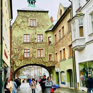 An arch in the city of Weiden, Germany, in December 2023.