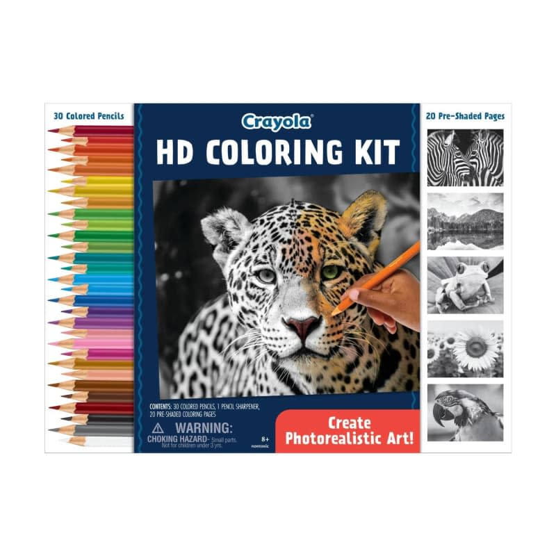 Crayola HD Coloring Kit, 30 Colored Pencils & 20 Premium Coloring Pages