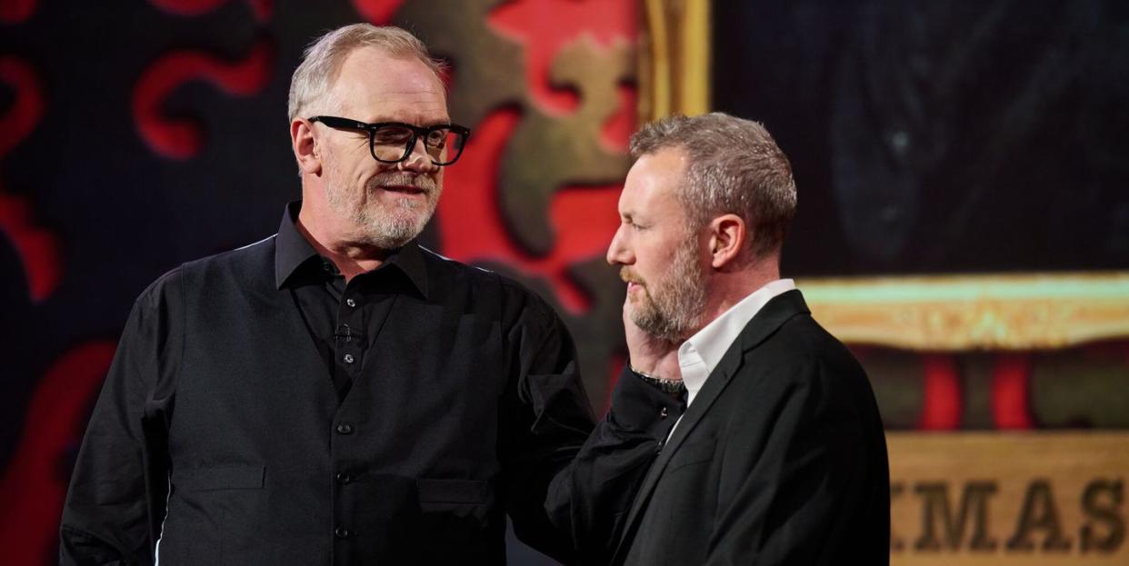 greg davies touching alex hhorne's cheek