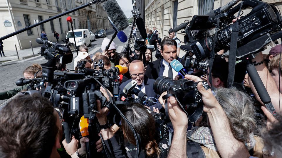 Eric Ciotti addresses the media as he leaves his party's headquarters in Paris on Thusrday. - Stephane de Sakutin/AFP/Getty Images