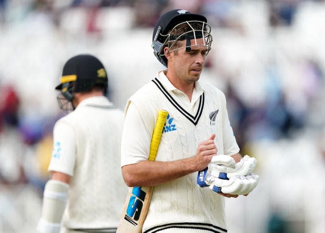 Tim Southee reacts upon his dismissal