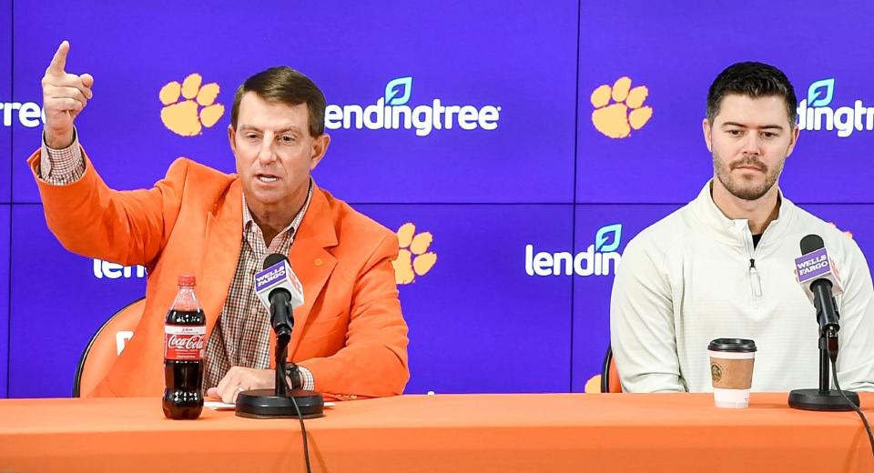 Clemson football coach Dabo Swinney at Wednesday's press conference, that ranged from recruiting to new coordinator Garrett Riley to fan expectations.