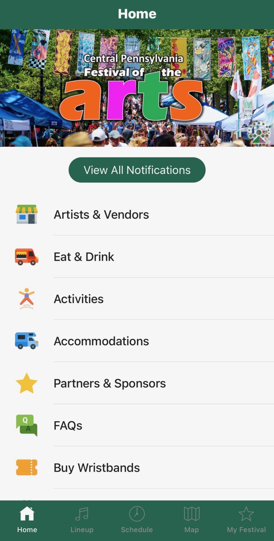 A sample screenshot of Arts Fest’s new mobile app.