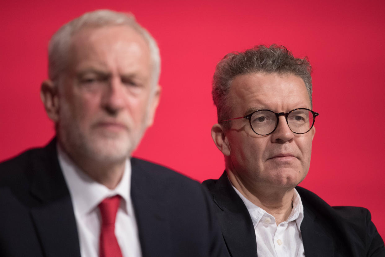 Labour leader Jeremy Corbyn (left) and deputy leader Tom Watson attend the start of their party's annual conference at the Arena and Convention Centre (ACC), in Liverpool. (Photo by Stefan Rousseau/PA Images via Getty Images)