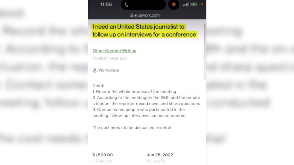 A screen shot shows a posting on Upwork that Imani Wj Wright responded to. - From Upwork