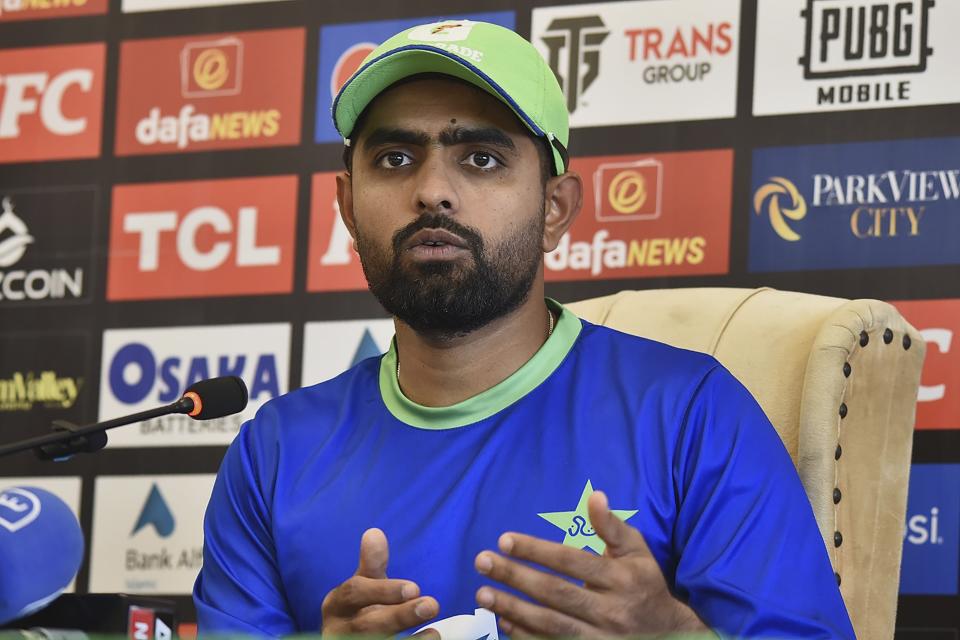 Pakistan's skipper Babar Azam speaks during a press conference, in Multan, Pakistan, Thursday, Dec. 8, 2022. (AP Photo)