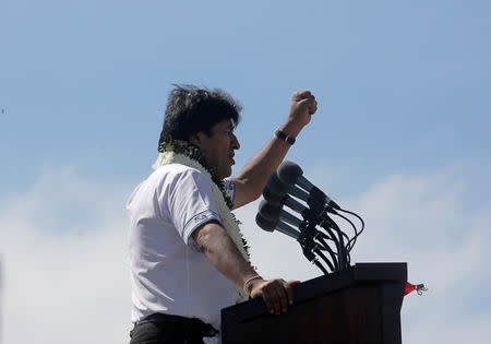Bolivia's President Evo Morales speaks during a rally in Chimore, Chapare region, Bolivia May 18, 2019. REUTERS/David Mercado