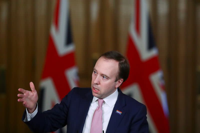 Britain's Health Secretary Hancock holds a news conference in London