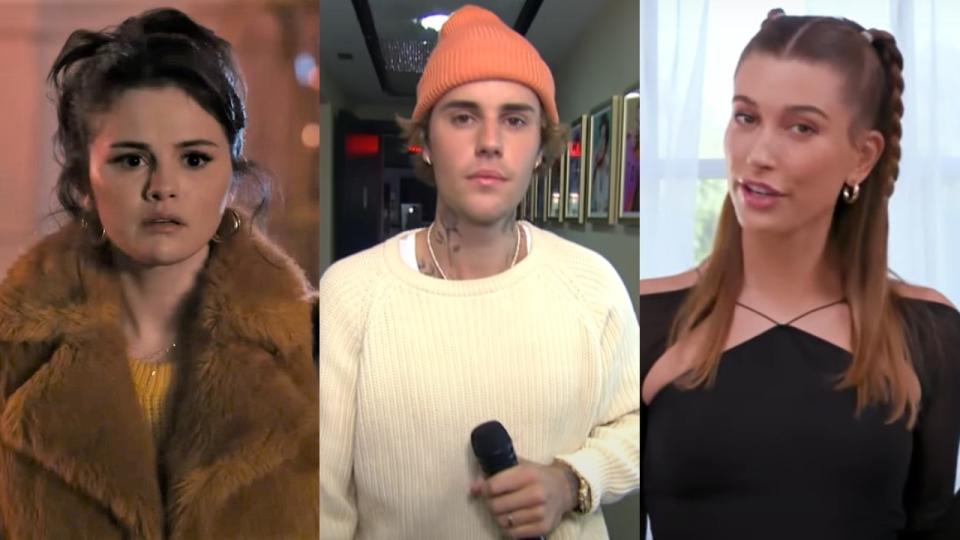 Selena Gomez in Only Murders in the Building; Justin Bieber on Saturday Night Live; Hailey Bieber on Who's in My Bathroom?