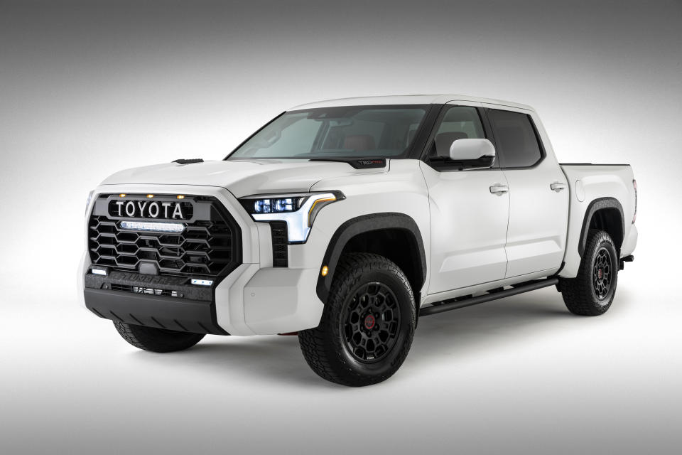 This photo provided by Toyota shows the 2022 Toyota Tundra, a full-size pickup with a starting price of about $38,000. (Courtesy of Toyota Motor Sales U.S.A. via AP)