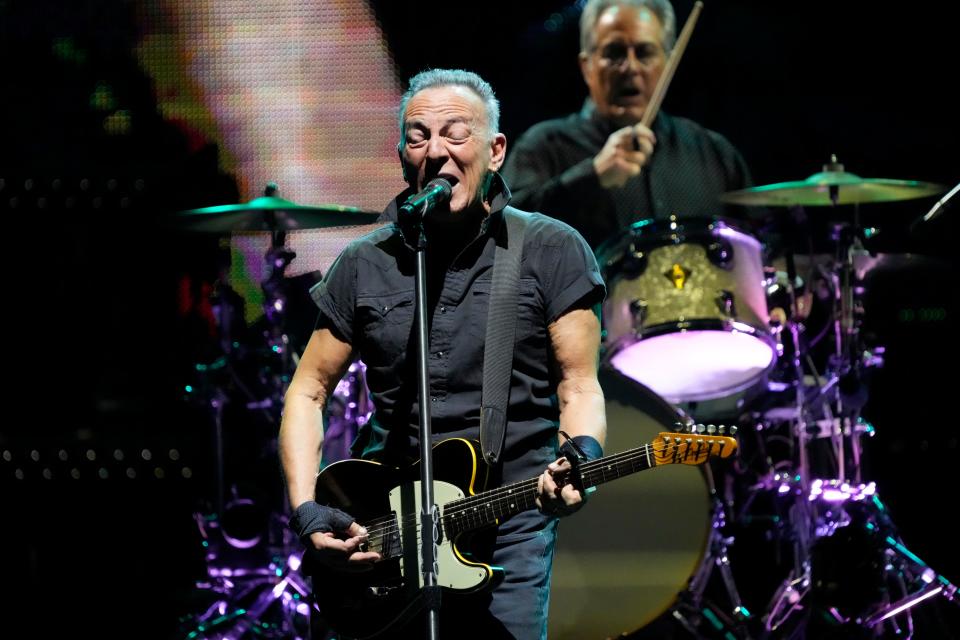 Bruce Springsteen and Max Weinberg (on drums, background) are shown at MetLife Stadium, in East Rutherford. Wednesday, August 30, 2023