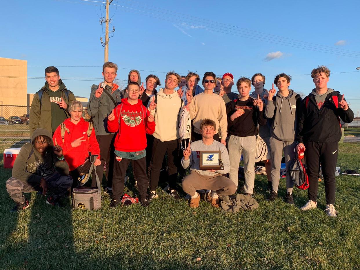 The Boone boys track team poses for a photo after winning the Davis Relays on Thursday, April 11, 2024, in Perry.