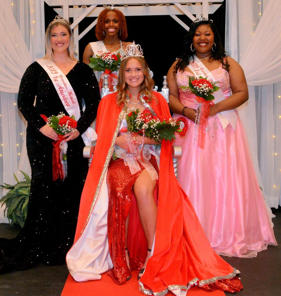 The 2023 Greater Alliance Carnation Festival queen and her court, from left 1st Attendant Mayze Leask; 3rd Attendant Gabrielle Hill; Queen and Miss Congeniality Stella Blake; and 2nd Attendant Meya Weatherspoon.