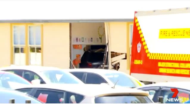 The Toyota Kluger slammed into the classroom at Banksia Road Public School in Greenacre. Source: 7 News