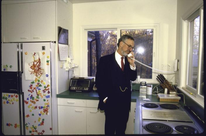 <p>There's a double dose of nostalgia in the kitchen of Judge Douglas H. Ginsburg. First, check out those laminate countertops, which were an '80s staple. Second, look at those colorful fridge magnets—sure to take you right back to childhood. </p>