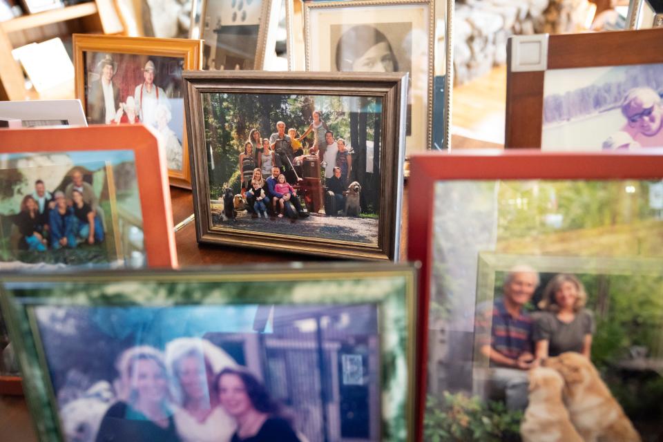 Hanna family pictures line the top of the piano in the living room of the family home in Bigfork, Montana. Jack Hanna was diagnosed with Alzheimer’s in October 2019.