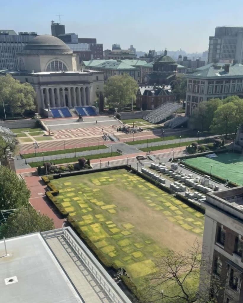 Police cleared Columbia University’s lawn of dozens of tents pitched by anti-Israel protesters Instagram / @emilygiffinauthor