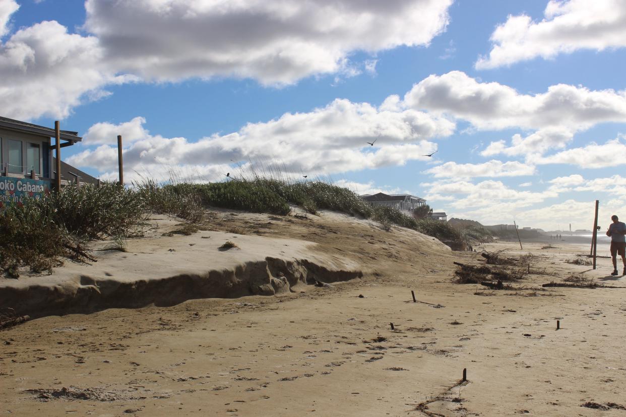 On Saturday, October 1, the dunes at Oak Island show the erosion left from Hurricane Ian's storm surge.