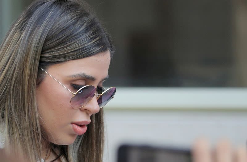 FILE PHOTO: Emma Coronel Aispuro, the wife of Joaquin Guzman, the Mexican drug lord known as "El Chapo", exits the Brooklyn Federal Courthouse in New York